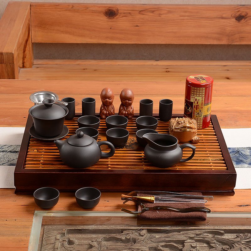 尚帝(shangdi)花开富贵茶盘 乌紫砂茶具套装