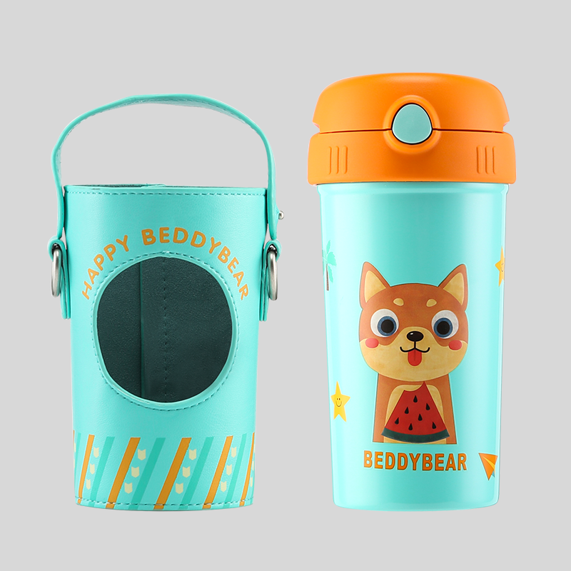 (免费刻字)韩国杯具熊BEDDYBEAR正品儿童保温杯316无缝不锈钢带吸管两用水壶男女学生便携水杯子520ml保温用品