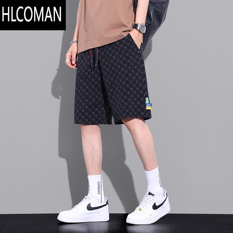 HLCOMAN大码短裤男夏季潮流冰丝宽松运动休闲五分裤跑步胖子加肥加大男装