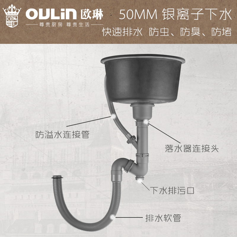 欧琳水槽石英石水槽黑色哑光直径410mm花岗岩厨房洗菜盆西厨吧台餐边柜槽 黑GS101裸槽 φ410黑色石英石高清大图