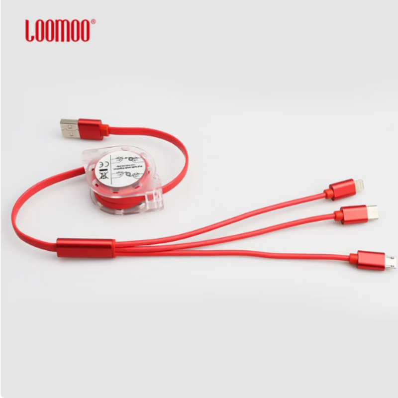 LOOMOO乐默 一拖三充电线(可伸缩) LCB-131 红色/土豪金/灰色可选 货期1周高清大图