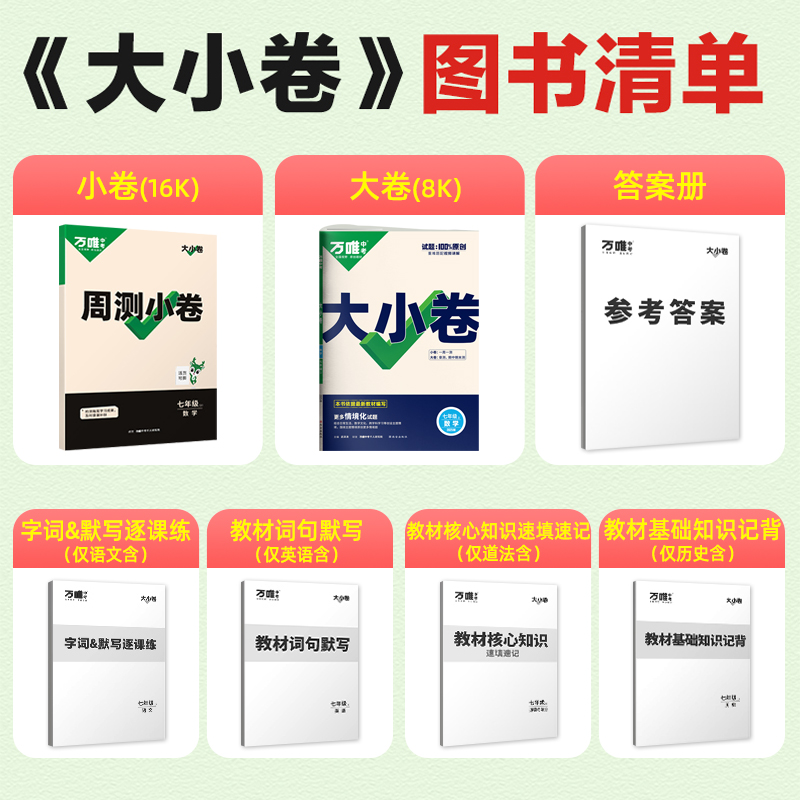语文[人教版] 九年级/初中三年级 [正版]2025万唯大小卷七八九年级上册数学英语文物理化学道法历史生物地理人教北师版高清大图