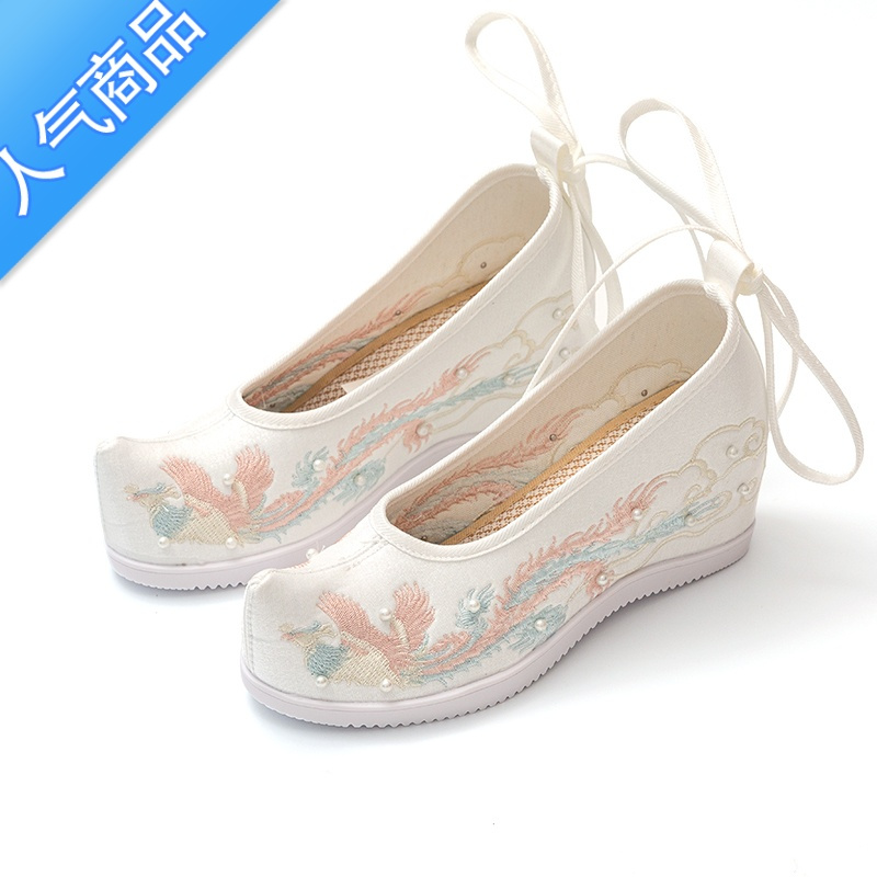 suntek汉服鞋女夏季绣花鞋内增高5翘头履弓鞋高跟宋制古风古装古代