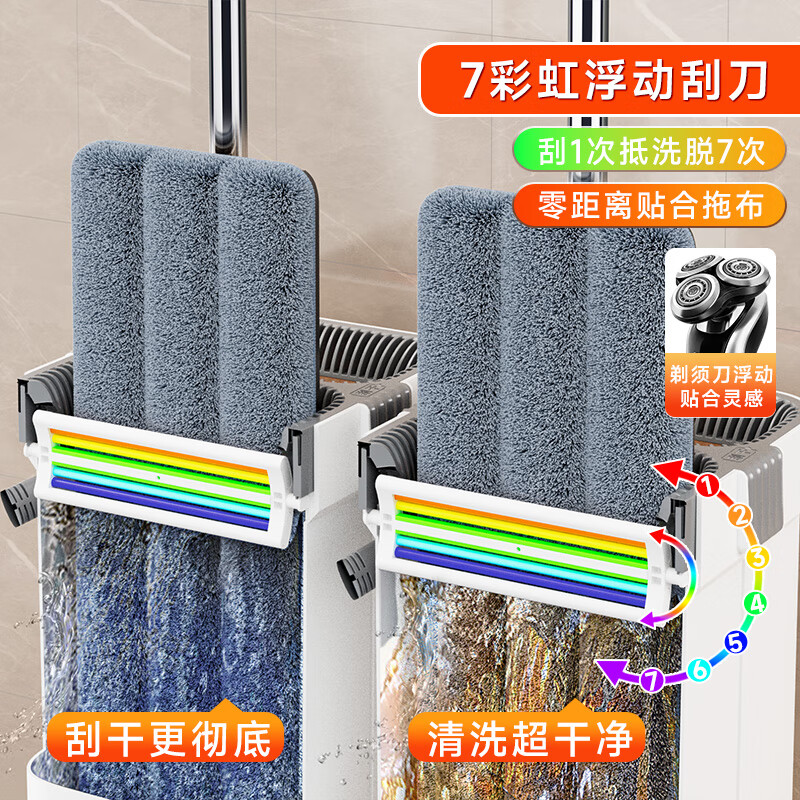佳帮手 扫除道方形彩虹刮刮乐单刮塑板标双刮准直柄款-2布(0.4mm杆)平板拖把40cm家用免手洗高清大图