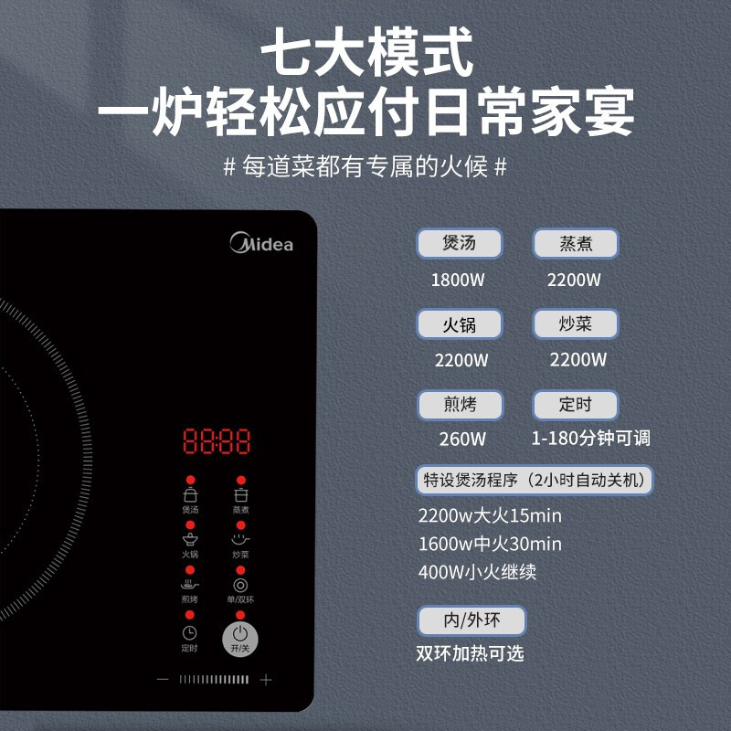 美的(Midea)电磁炉 家用旋控2200W H22-HST2208