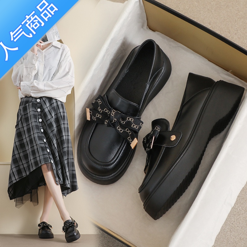 SUNTEK小皮鞋女厚底春秋英伦风小黑色舒适33工作职业软底34码乐福鞋高清大图