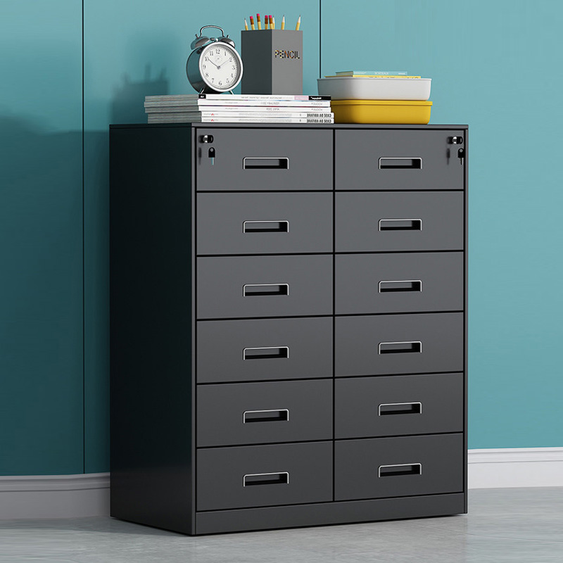 誉卓远办公室文件柜带密码锁资料档案柜多抽屉储物柜 灰套白偏三斗矮柜高清大图