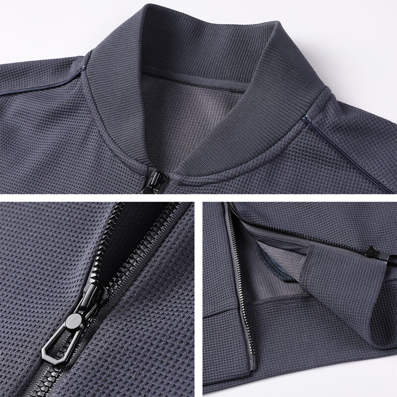 华夫格休闲套装男运动两件套春秋季棒球领长袖卫衣外套潮流长裤高清大图