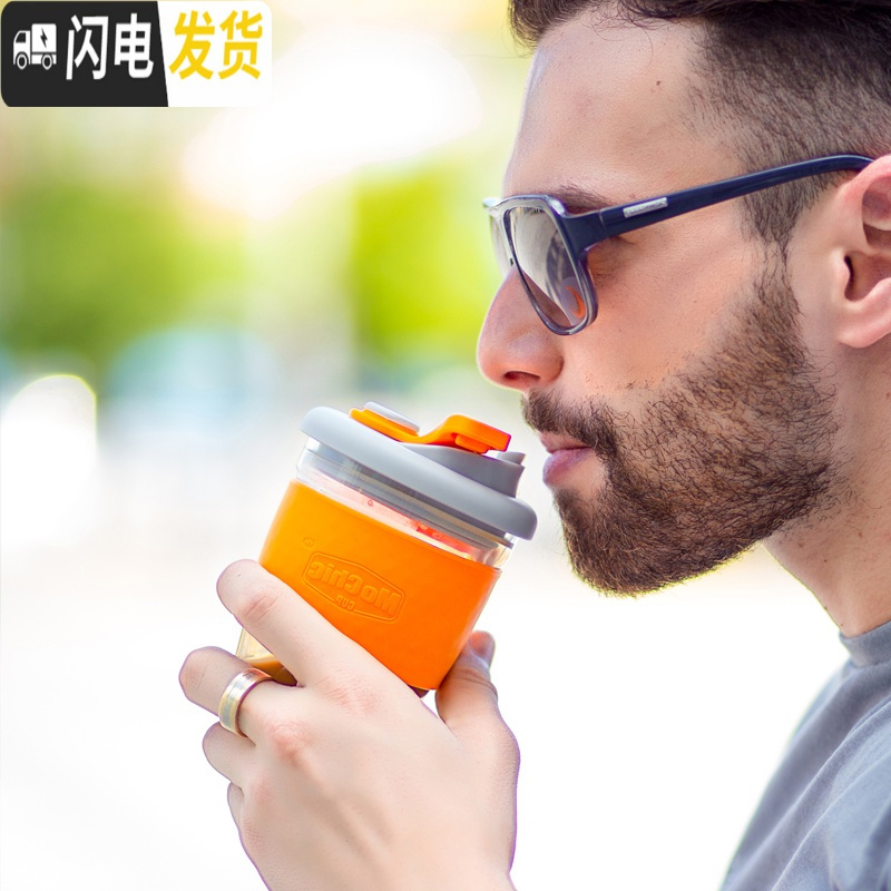 三维工匠Mochic随手咖啡杯女韩版简约办公室茶杯隔热高硼玻璃杯子带盖