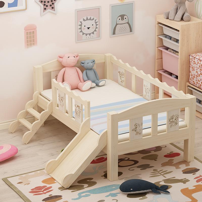 儿童床男孩女孩带护栏床拼接床闪电客加宽床宝宝小床单人床滑滑梯床