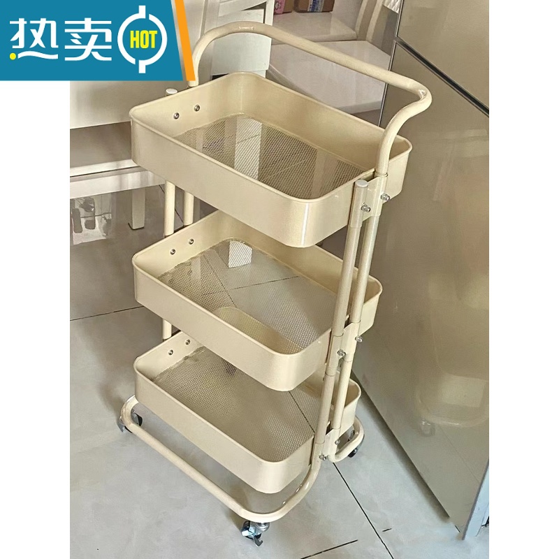 敬平ins网红储物架卧室化妆品客厅收纳架浴室推车美甲工具车白色带轮高清大图