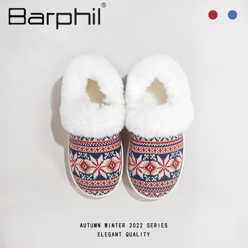 Barphil毛毛拖鞋冬季新款室内家居加绒加厚保暖全包脚防滑厚底拖鞋