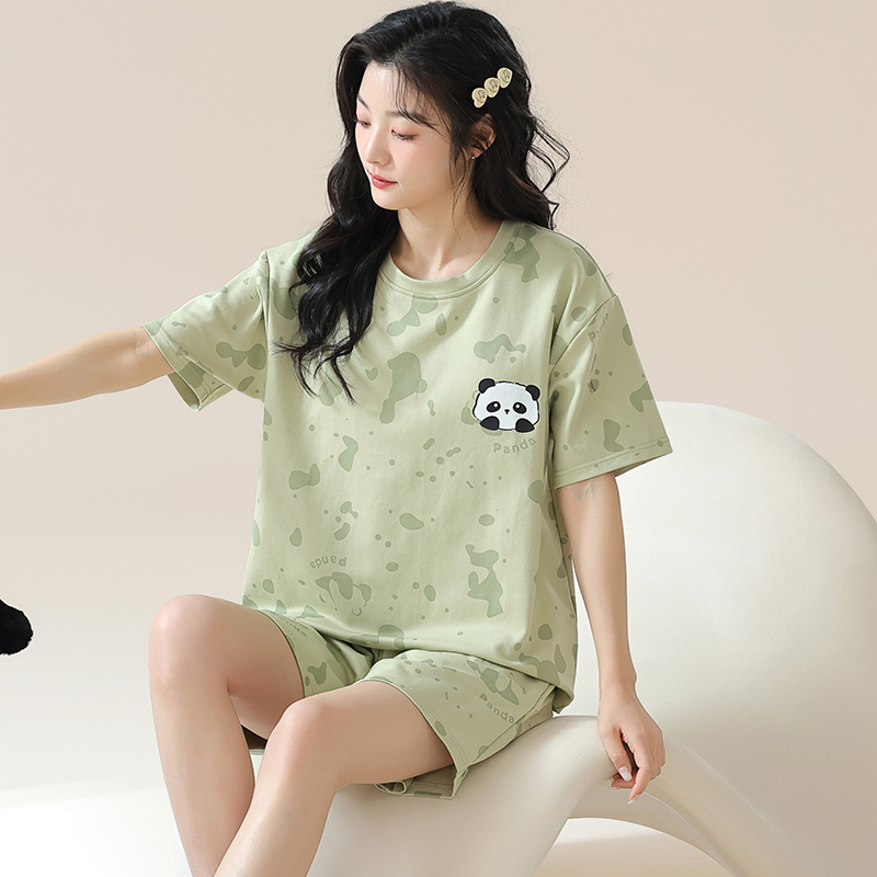 浪莎睡衣女士夏天冰丝绸凉感短袖短裤套装可爱大码夏季薄款家居服