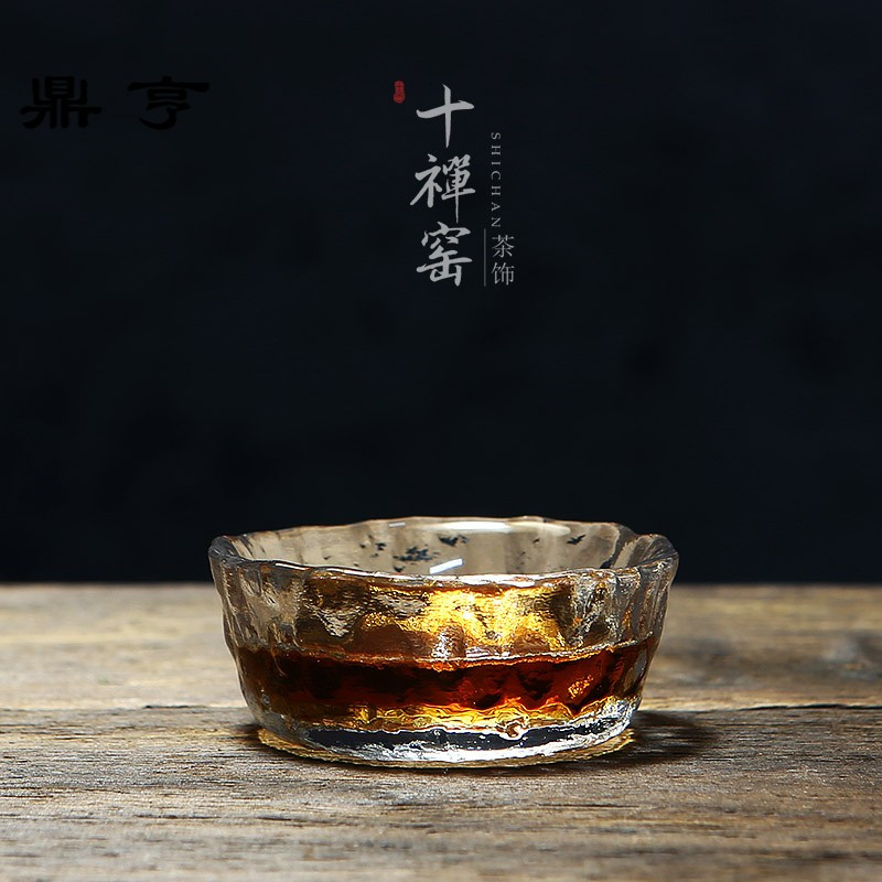 鼎亨日式初雪玻璃品茗杯 加厚耐热不烫手锤目纹透明功夫茶杯茶具