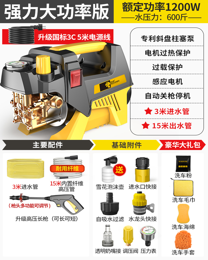 洗车机神器高压水枪大功率220v家用便携式洗地刷车强力清洗机水泵 水刀强压⭐Plus-F【感应无刷纯铜芯电机】【深度精洗】18