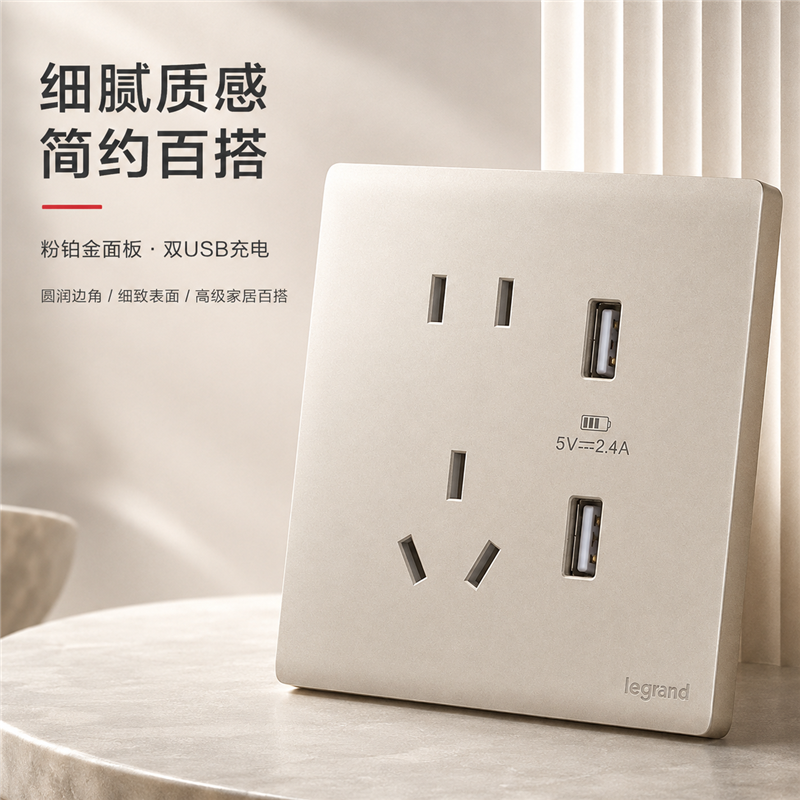 罗格朗/LEGRAND 五孔带USB插座 暗装 F6/426/10US/U2-C2 个高清大图