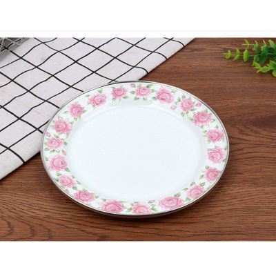 加厚深型搪瓷花饭碟老式搪瓷盘子怀旧深盘家用菜盘圆形汤盘搪瓷碟 13cm加厚包边搪瓷菜碟[连理花] 1个装
