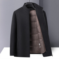 中年双面呢羊毛茄克中年男秋冬商务立领白鸭绒内胆羊毛双面呢夹克 185/2XL（155-170斤） 黑色