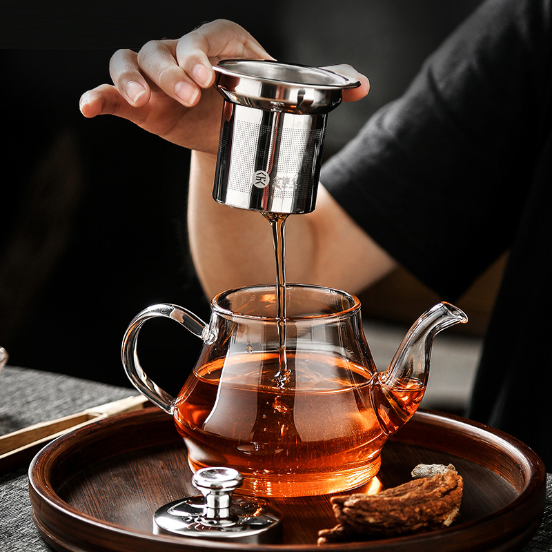 金镶玉 玻璃茶壶 泡茶壶花茶壶凉水壶耐热防爆过滤内胆带盖 雅风壶550ml高清大图