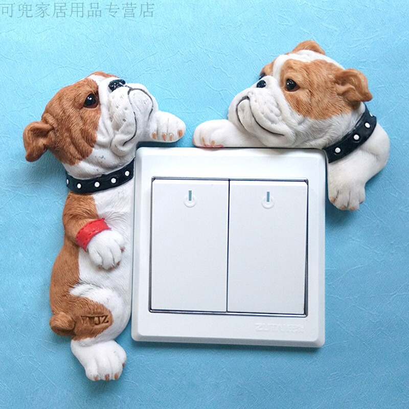 18新款时尚法国斗牛犬开关贴树脂3d开关套帖汪星人法斗插座帖墙贴好品质