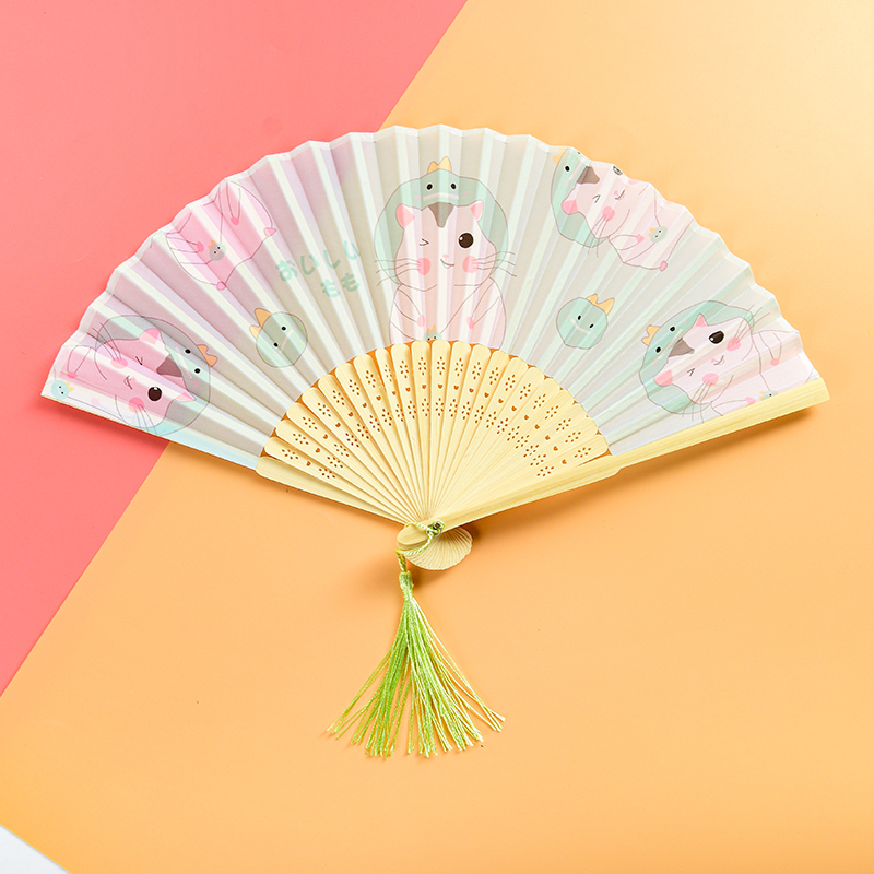 夏季扇子折扇流苏折叠女学生卡通创意可爱迷你随身便携布面小扇子小