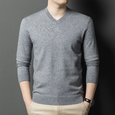 羊毛衫男士V领毛衣秋冬季新款鸡心领加厚保暖可机洗羊毛衫男 中灰 XXL
