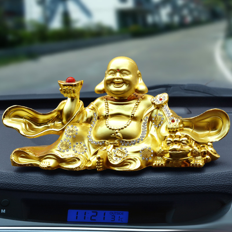 金属摇头弥勒佛汽车摆件佛香水座创意车载车内车用装饰品车饰用品