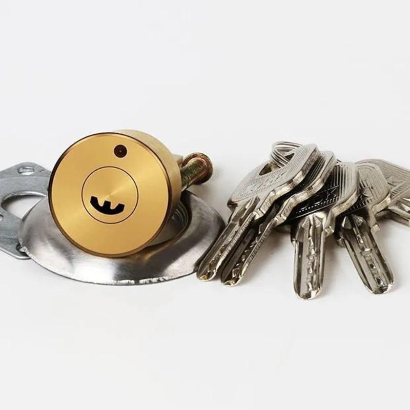 家用老式锁芯月牙圆柱锁芯外黄铜材料安防五条钥匙 月牙
