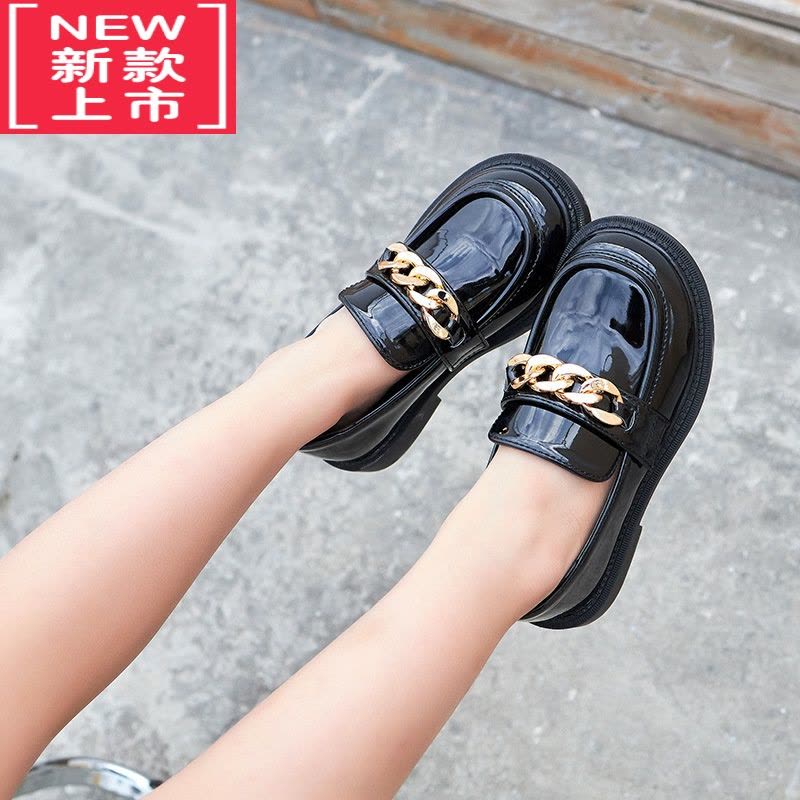 可莉允女童皮鞋2022春季新款韩版软底亮面黑色公主鞋子儿童小女孩乐福鞋运动休闲鞋图片