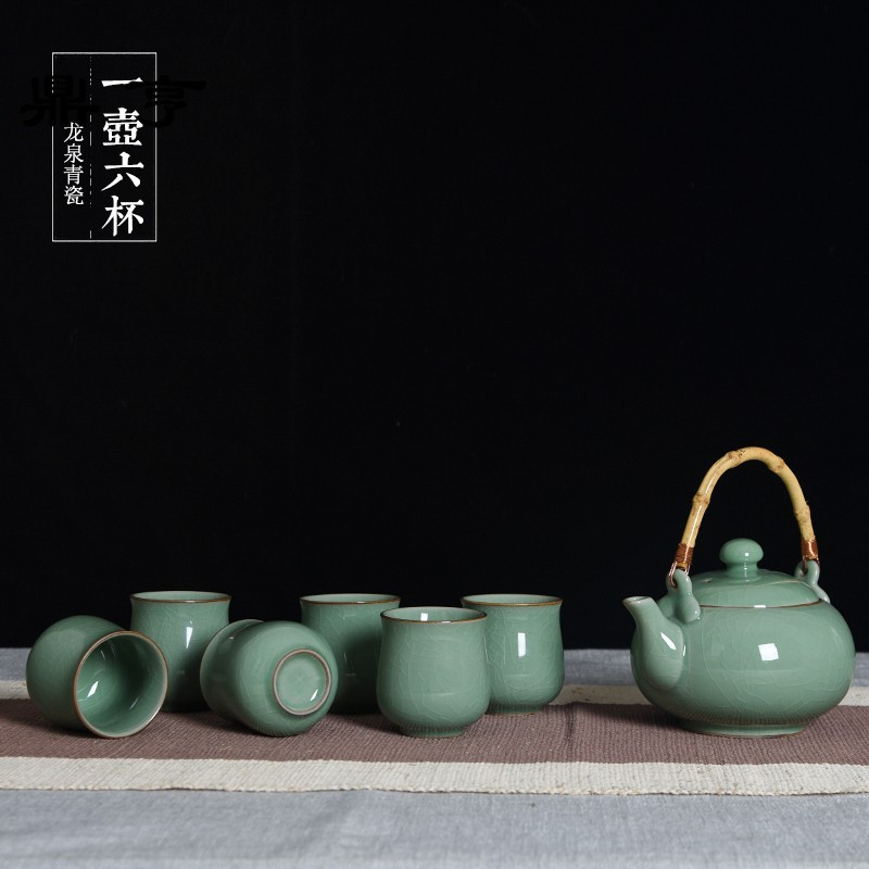 鼎亨龙泉青瓷茶壶 陶瓷提梁壶 大号泡茶壶大容量沏凉水壶套装单壶