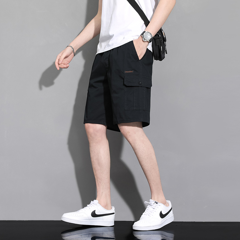 渔人船长夏季男士工装五分裤休闲运动短裤轻薄透气跑步短裤 黑蓝色 4XL