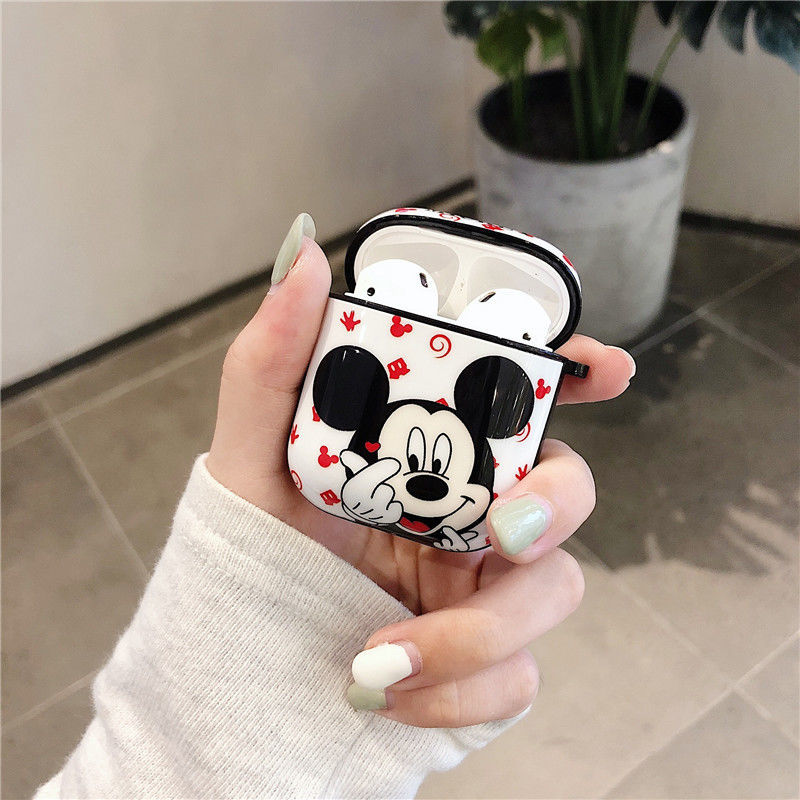 卡通米奇米妮Airpods1/2防摔软壳苹果蓝牙耳机套Airpodspro保护套 米奇[亮面耳机套+挂钩] Airpod