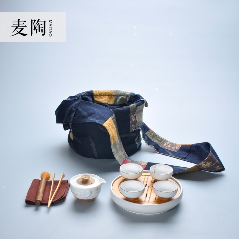 美帮汇旅行便携棉麻一壶四杯功夫茶具收纳包袋 茶壶茶杯茶盘茶海高清大图