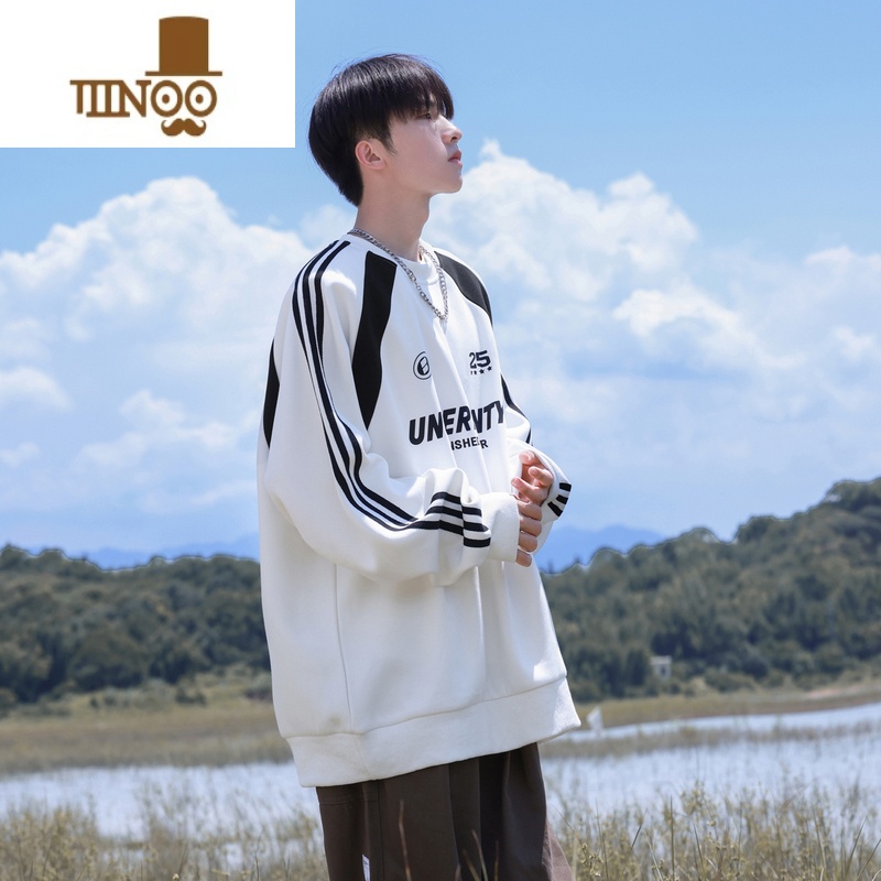 YANXU圆领卫衣男2023新款复古小众情侣街头vibe嘻哈运动情侣上0高清大图