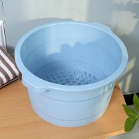 养生家用泡脚桶塑料洗脚盆养生足浴盆成人加高加厚泡脚桶过小腿盆 天蓝色-常规足浴盆[带按摩滚珠]