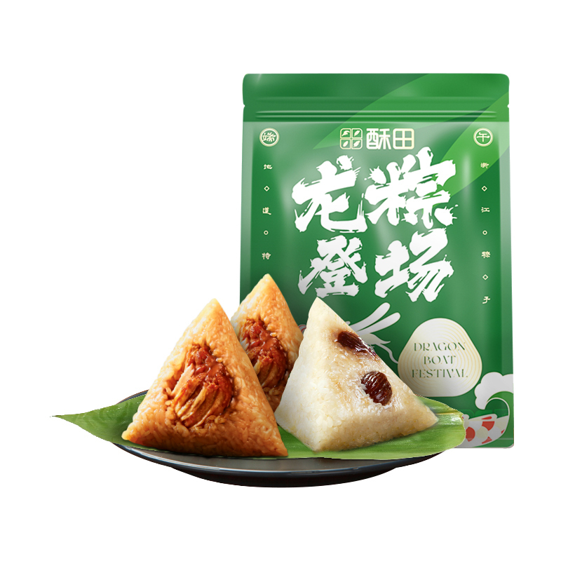 [仅限内购自提]酥田龙粽招牌大肉粽蜜枣粽端午粽子懒人早餐速食粽子(大肉粽120g*2 只蜜枣粽120g*1只)*3袋装