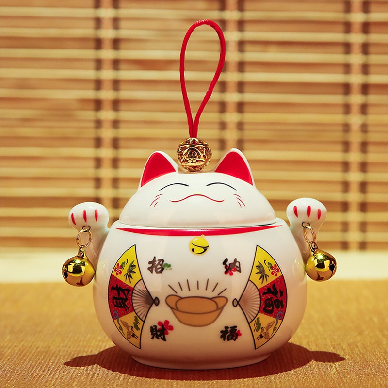 猫摆件家居摆放装饰品茶叶罐小号陶瓷摆件创意礼品 三维工匠 黄色猫高清大图