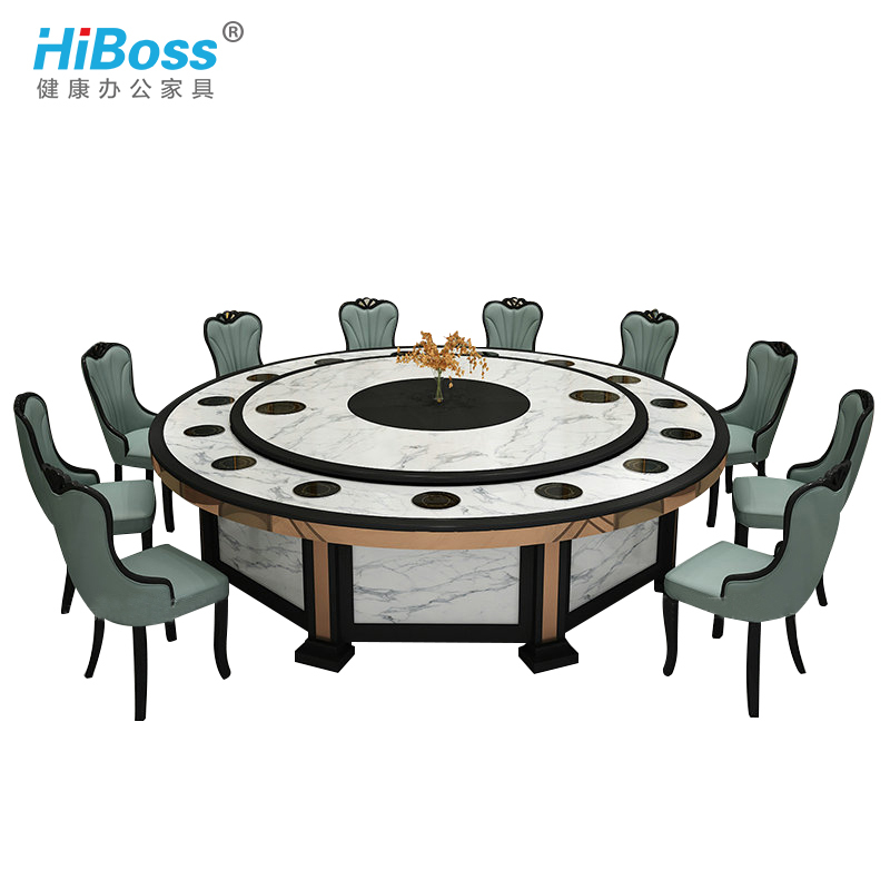 HiBoss现代简约餐桌大圆台新中式圆形餐桌椅组合