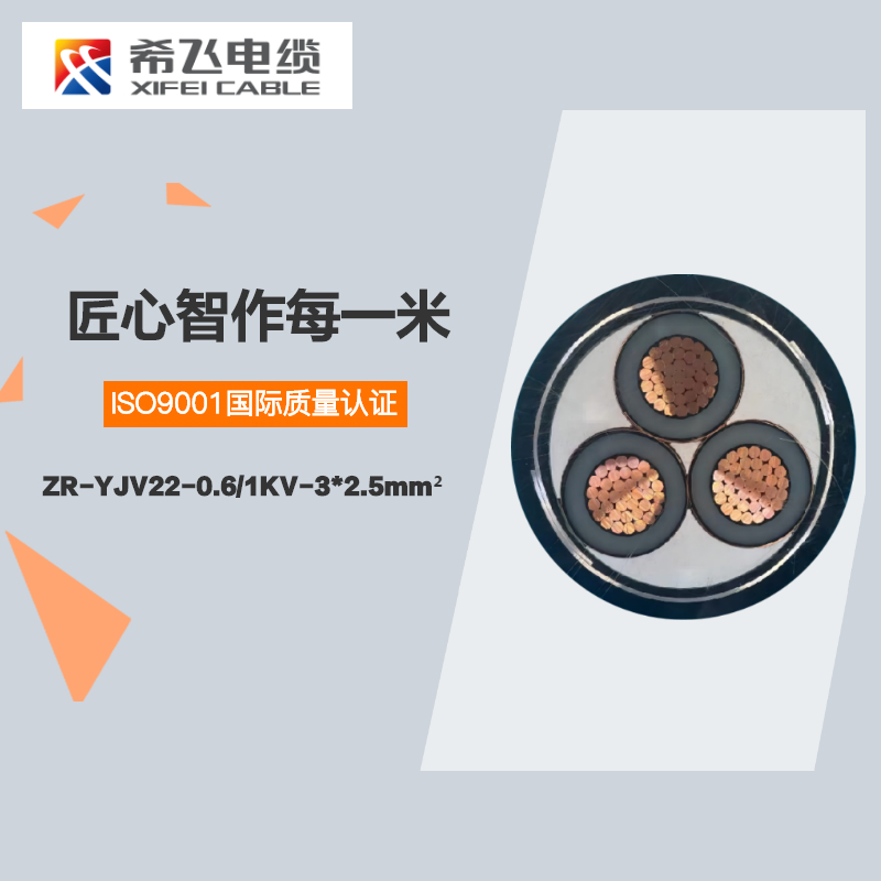 希飞牌 ZR-YJV22-0.6/1KV-3*2.5mm² 钢带铠装铜芯阻燃低压电缆 联系客服 定制商品 黑色 ZR-YJV22-0.6/1KV-3*2.5mm²