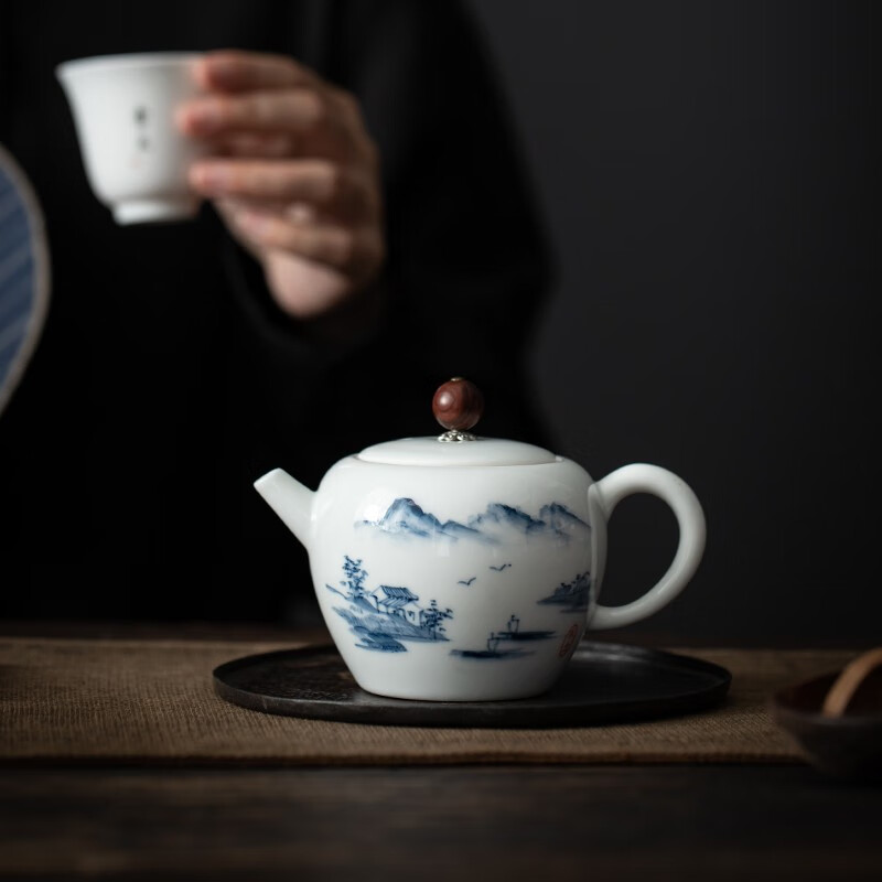 苏氏陶瓷(SUSHI CERAMICS) J0488 手绘远山茶壶 220ml (单位:盒)高清大图