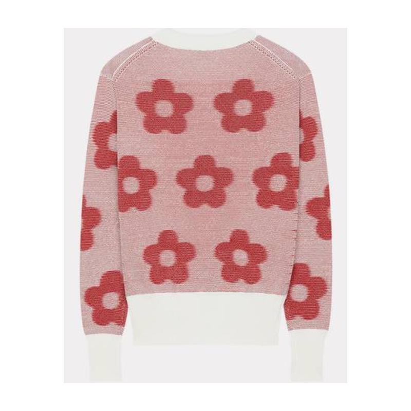 高田贤三(Kenzo)女运动针织衫圆领带图案撞色边宽松百搭休闲长袖高清大图