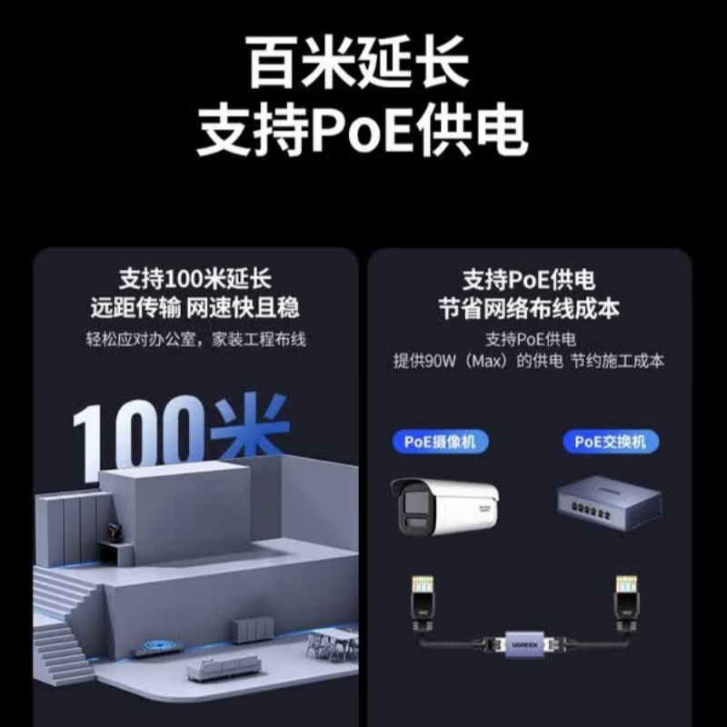 绿联 网线对接头延长连接器 RJ45网口直通头水晶头模块 [千兆屏蔽网络直通支持poe]55358高清大图