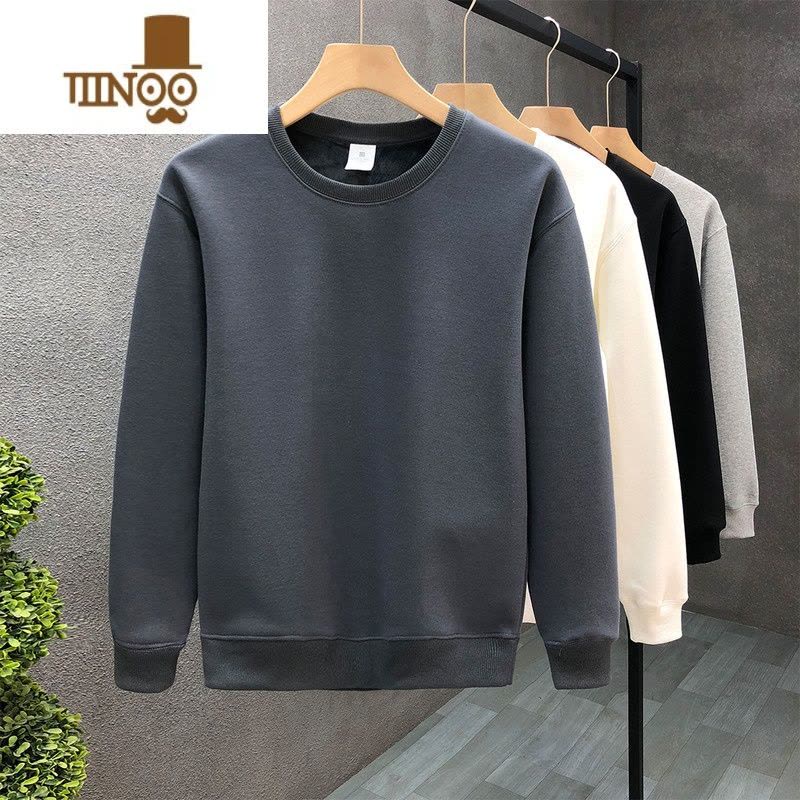 YANXU简约纯色内搭加绒卫衣男冬款圆领白色上衣2023新款长袖图片