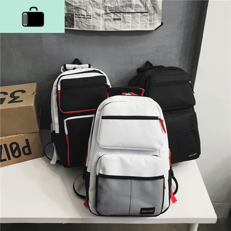 书包男高中学生休闲双肩包大容量个性时尚街头潮流韩版港风女背包NEWLAKE高清大图