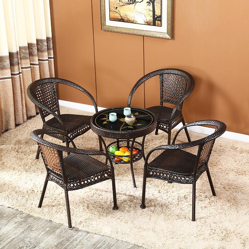 阳台茶桌椅组合闪电客家用钢化玻璃茶几户外庭院藤编小茶台休闲藤椅
