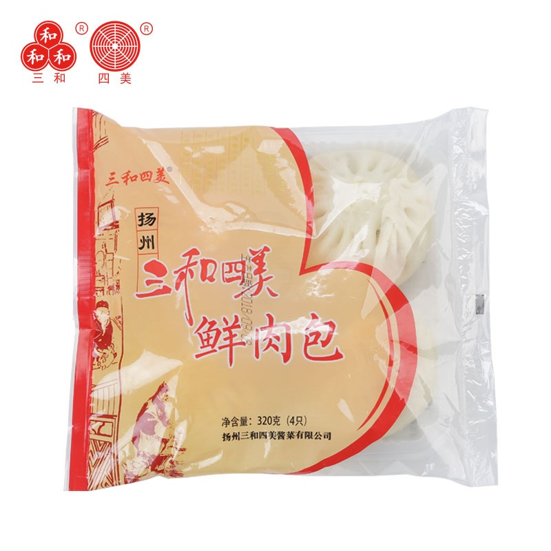[中华特色]高邮馆 三和四美鲜肉包子320克共4只3袋装 扬州特产速冻面点早餐食品冷冻包子