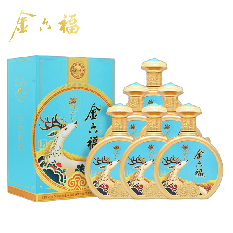 金六福 白酒 50.8度 浓兼香型随机发 粮食酒 自饮收藏送礼 一鹿富贵蓝 500ml*6瓶整箱装