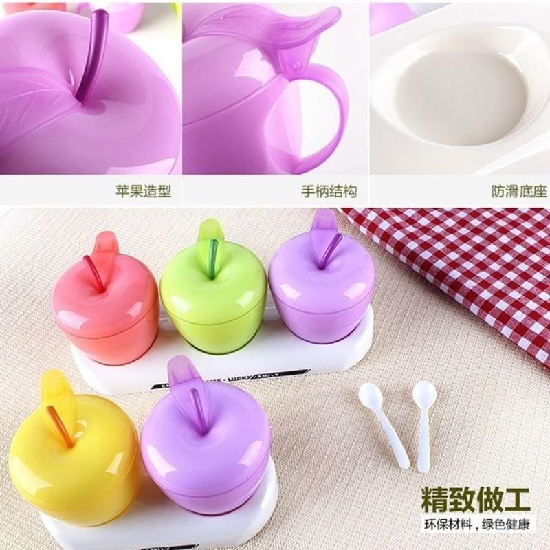 两格颜色随机 厨房用品创意苹果调味罐 可爱调味盒 盐罐糖味精带盖带勺调味盒