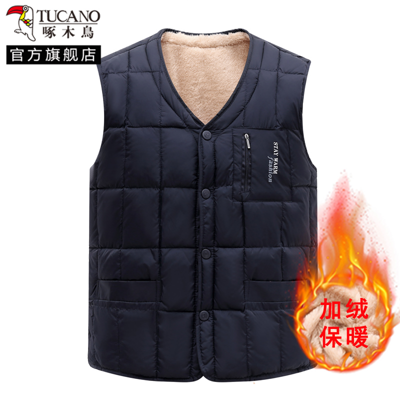啄木鸟中老年羽绒棉马甲男士2024冬季新加绒加厚爸爸保暖背心绒0高清大图