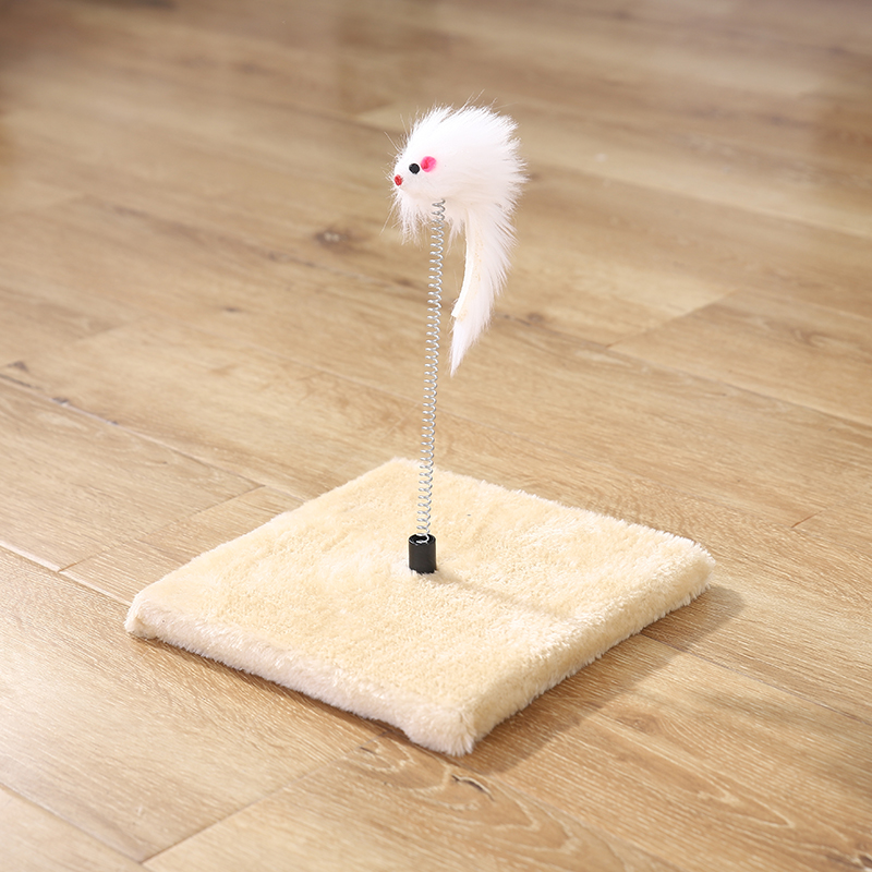 猫咪用品猫树一体剑麻柱猫爬架猫抓板四季通用猫玩具猫跳台猫抓柱 小老鼠弹簧猫玩具-M001-米黄色米黄色 默认尺寸